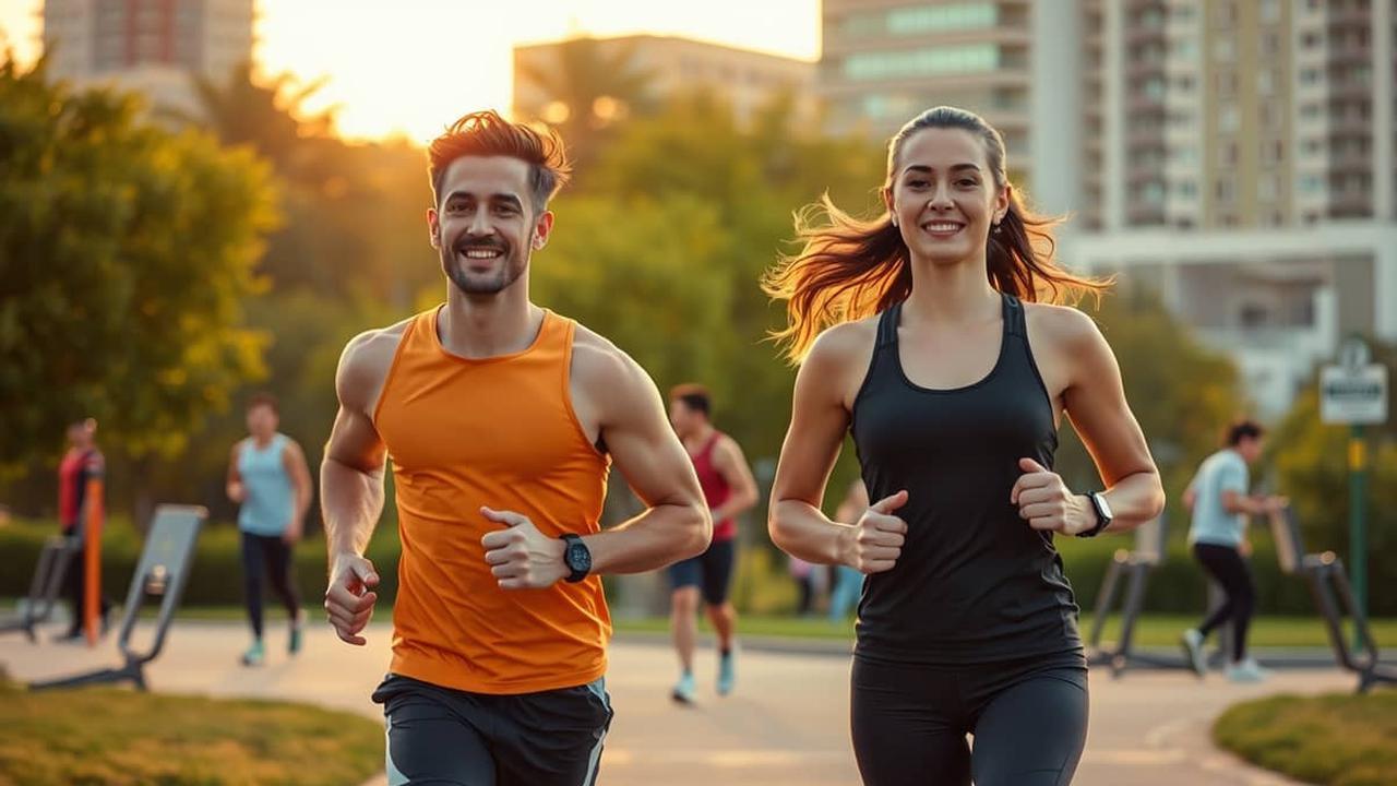 Orang berolahraga pagi di taman